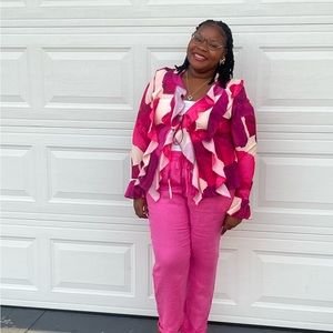 Pink And white blouse with ties